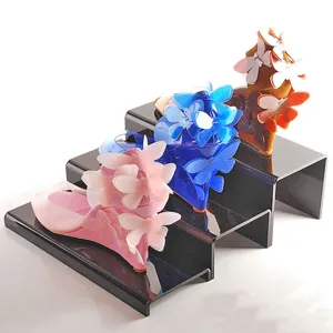 Présentoir d'escalier en acrylique transparent avec élégantes sandales compensées