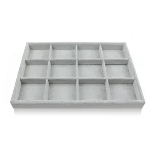 Eisfarbene Samt Schmuckschatulle 12-Gitter Organizer fuer Ringe Ohrringe Kettenpraesentation.