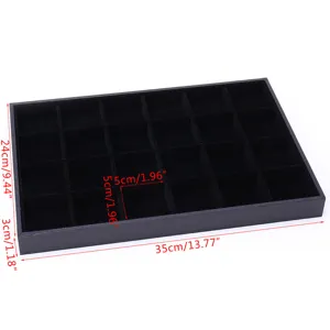 Black velvet jewelry display tray with 24 grids ring earring storage box organizer showcase