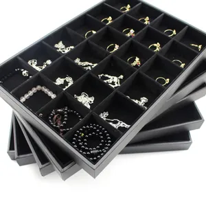 Black velvet jewelry display tray multi-grid ring necklace storage box organizer prop
