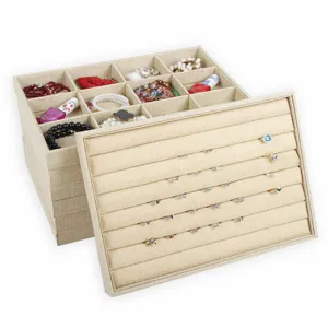 Leinen Schmuck Display Tablett Ring Ohrring Necklace Aufbewahrung Organizer Theke Vitrine Tablett
