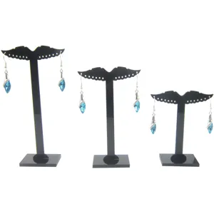 Exhibidor de Aretes de Acrílico Set de 3 Piezas Forma de T Negro Soporte Joyas