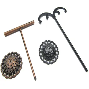 Metal earring display stand component detail, showing the textured base and metal support rods.