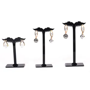 Set de expositor de joyas de acrílico, soporte de pendientes negro de 3 niveles para tiendas.