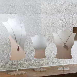 Acrylic necklace display stand set for jewelry store window showcase countertop organization.