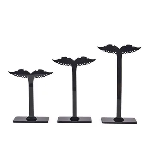 Set de soporte expositor de pendientes de acrílico negro, 3 alturas, detalle organizador.