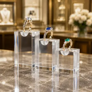 Transparent acrylic ring display stand, clear jewelry organizer for store showcase.
