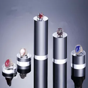 Clear Acrylic Cylinder Display Stand Transparent Jewelry Showcase Base Ring Holder Organizer Countertop Prop