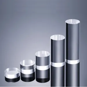 Clear acrylic cylinder display riser detail shot, perfect for showcasing collectibles.