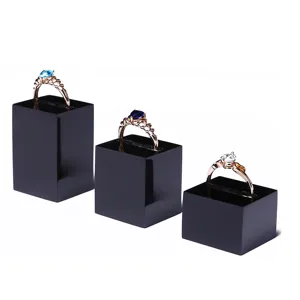 Acrylic ring display stand black cubic jewelry holder showcase for retail display.