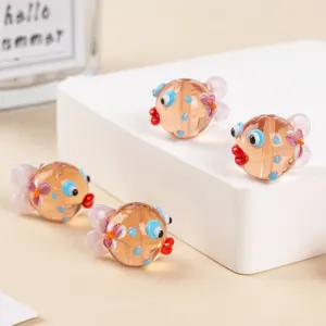 Handmade Glass Pufferfish Loose Beads Cute Cartoon Animal Charm DIY Bracelet Necklace Jewelry Making Materials