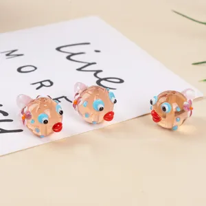 Cute glass pufferfish loose beads for DIY handmade bracelets and necklaces for jewelry making.