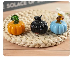 Glass pumpkin ornament desktop decoration cute colorful tabletop art piece for home office