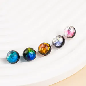 Double-sided silver foil glass beads for DIY handmade jewelry, colorful gradient spacer beads.