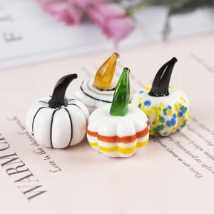Miniature glass pumpkin figurines desktop decor cute autumn ornament set for room table