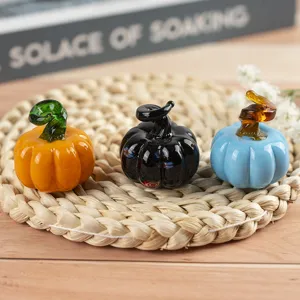 Cute glass pumpkin tabletop ornaments, colorful decorative mini statues for home desk decor.