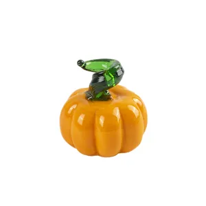 Cute glass pumpkin ornament for desk decoration, vibrant autumn home tabletop display art decor.