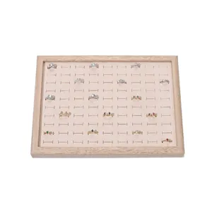 Wooden Ring Display Tray 90 Slots Jewelry Storage Organizer Box Showcase Show Stand