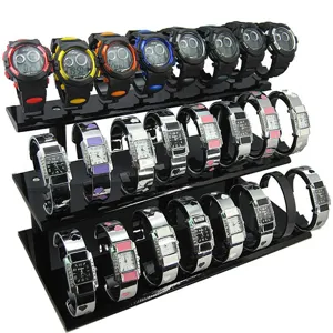 Expositor de reloj de acrílico de 3 niveles 24 ranuras soporte negro organizador nuevo
