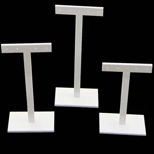 Présentoir boucles d'oreilles en acrylique blanc, support T pour bijoux et clous.