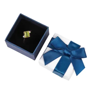 Luxury jewelry gift box set with a blue ring box and white bow ribbon box for earrings.