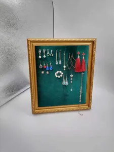 Retro Dark Green Frame Jewelry Display Stand Metal Earring Holder Necklace Organizer Storage Board Home Decor