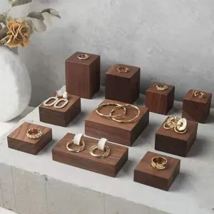 Solid Walnut Wood Jewelry Display Prop Ring Bracelet Square Block Stand Minimalist Photography Props Home Decor