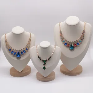 Solid Wood Jewelry Display Stand Ultrafine Fiber Necklace Mannequin Bust Holder Counter Showcase Storage Prop