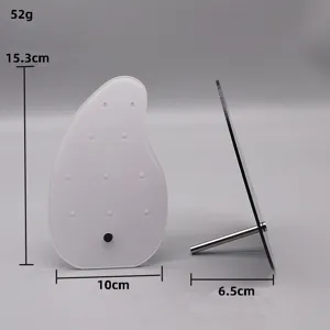 Vue détaillée d'un présentoir de boucles d'oreilles en acrylique avec dimensions.
