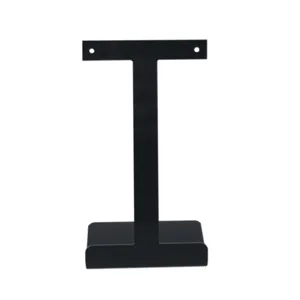 Support de présentation de boucles d'oreilles en acrylique noir en forme de T.