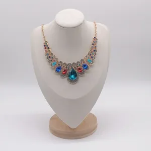 Gorgeous rhinestone statement necklace with colorful crystals and elegant gold chain design.