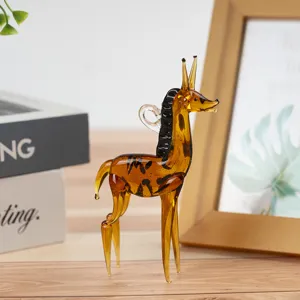 Handmade Glazed Glass Cartoon Animal Figurine Cute Desktop Ornament Home Office Decor Craft Miniature Collectible Gift