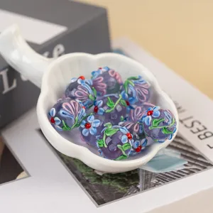 Handmade 3D floral lampwork glass beads for DIY bracelet and necklace jewelry accessories.