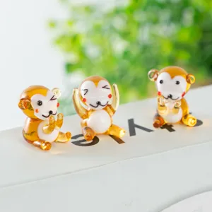 Handmade cute glass monkey figurines miniature animal desktop decoration ornaments