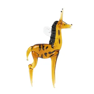 Handmade glass animal desktop ornament, cute amber colored glaze home decor small figurine.