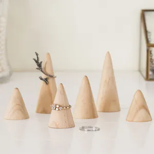 Solid wood cone ring display stands, perfect for jewelry store counters and home storage.