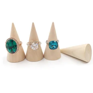 Solid Wood Ring Display Stand Cone Shape Ring Holder Countertop Jewelry Organizer Storage Rack Showcase