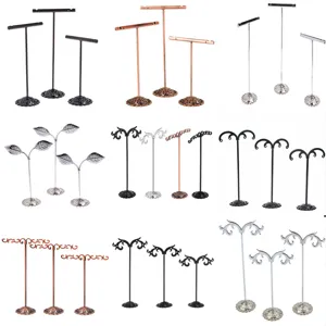 Metal Earring Display Stand Three-Piece Set T-Shape And Umbrella Shape Ear Stud Holder Organizer Jewelry Showcase Counter