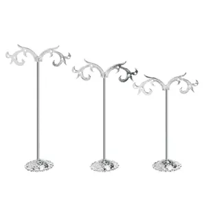 Silver metal earring display stand set of three jewelry organizer tree racks for retail