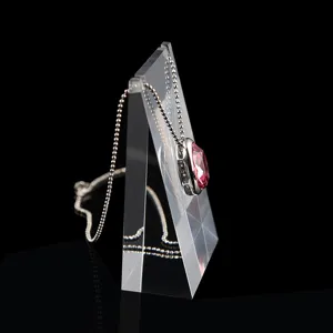 Clear acrylic necklace display stand V-shaped jewelry holder for pendant showcase detail view