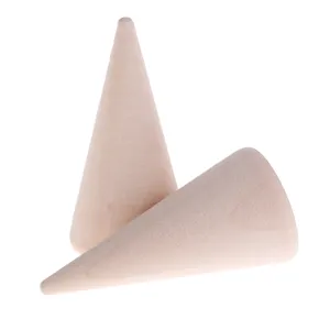 Solid wood cone ring display stand set for jewelry store counter storage and organization.