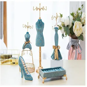 Metal Velvet Jewelry Display Stand Necklace Bracelet Earring Holder Ring Organizer Storage Rack For Home Retail