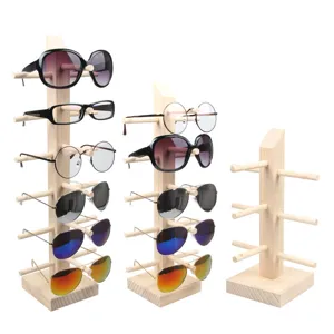 Présentoir à Lunettes en Bois Massif Support de Rangement pour Lunettes de Soleil Étage Organisateur de Lunettes Accessoires de Vitrine