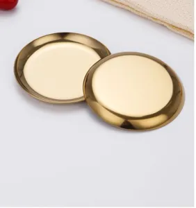 Plateau à bijoux nordique en acier inoxydable, petit plateau rond doré pour accessoires.