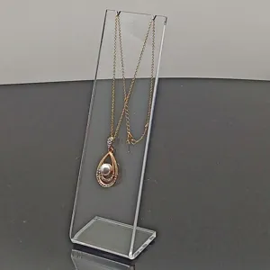 Soporte de exhibición de collar de acrílico transparente en forma de L para joyería.