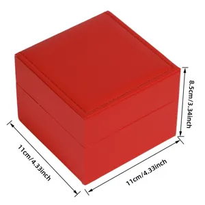 Red PU leather square jewelry box watch storage gift packaging display case with sizes.