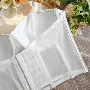 Weißes Mesh trägerloses Korsett Bustier mit Bügel und Stäbchen sexy Oberteil Damen