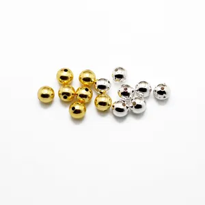 Perles Vrac Rondes en Cuivre Électroplaqué Or et Argent Véritables Perles d'Espacement à Trou Lisse pour Fabrication de Bijoux DIY