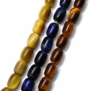 Natural tiger eye gemstone cylinder beads for DIY jewelry making, smooth polishing finish.