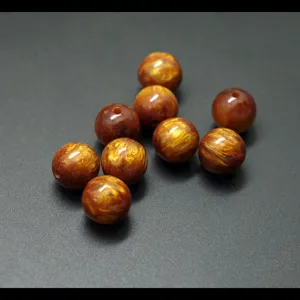 Synthetic resin golden silk imitation hailiu round loose beads for DIY bracelet jewelry making.